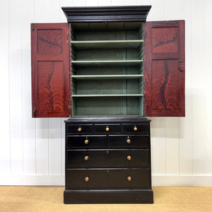 A 19th Century English Pine Ebonized Linen Press Cupboard