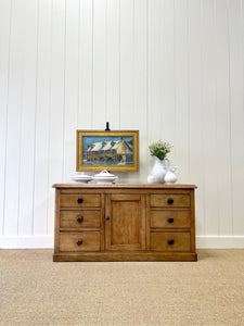 A Large and Low English Country 7 Drawer Pine Buffet or Sideboard c1860