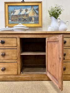 A Large and Low English Country 7 Drawer Pine Buffet or Sideboard c1860