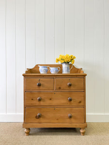 An English Pine Chest of Drawers Dresser with Gallery c1890