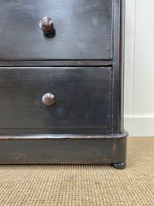 A Large English Ebonized Pine Black Chest of Drawers Dresser c1890