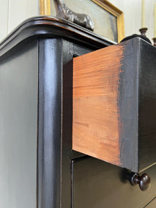 A Large English Ebonized Pine Black Chest of Drawers Dresser c1890