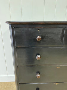 A Large English Ebonized Pine Black Chest of Drawers Dresser c1890