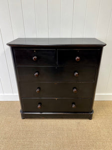 A Large English Ebonized Pine Black Chest of Drawers Dresser c1890