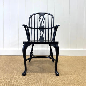 A Set of Six Antique Black Windsor Armchairs