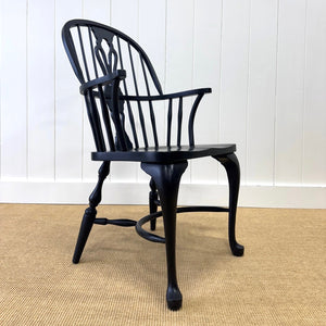 A Set of Six Antique Black Windsor Armchairs