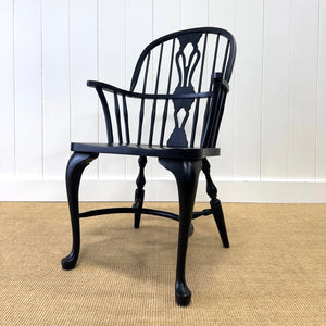 A Set of Six Antique Black Windsor Armchairs