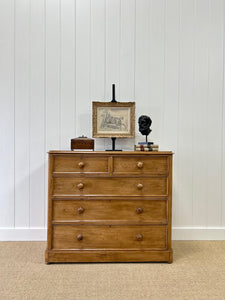A Large English Pine Chest of Drawers Dresser on Bun Feet c1890