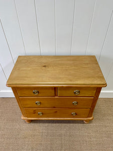 An Antique English Pine Chest of Drawers Dresser with Brass Ring Hardware  c1890