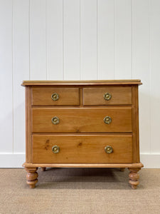 An Antique English Pine Chest of Drawers Dresser with Brass Ring Hardware  c1890