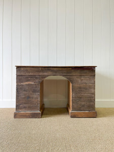 Antique English Pine Pedestal Desk with Green Leather Top c1890
