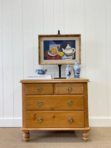 An Antique English Pine Chest of Drawers Dresser with Brass Ring Hardware  c1890