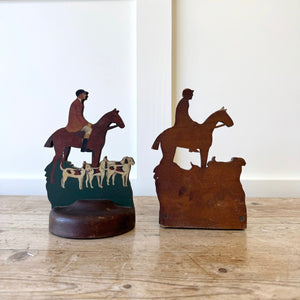 A Pair of Wooden Fox Hunt Bookends Equestrian