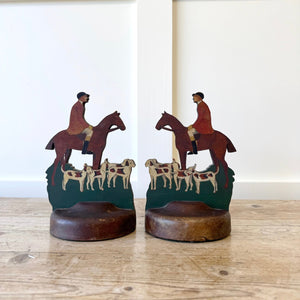 A Pair of Wooden Fox Hunt Bookends Equestrian
