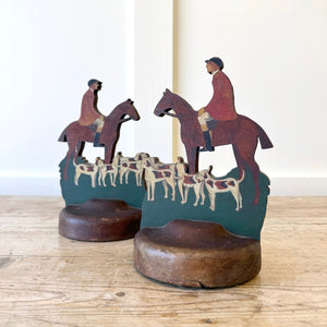 A Pair of Wooden Fox Hunt Bookends Equestrian
