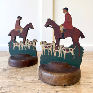 A Pair of Wooden Fox Hunt Bookends Equestrian