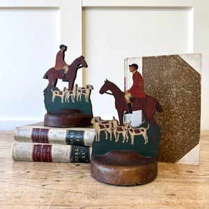 A Pair of Wooden Fox Hunt Bookends Equestrian