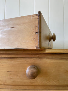 An English Pine Low Chest of Drawers Dresser with Wooden Knobs c1890
