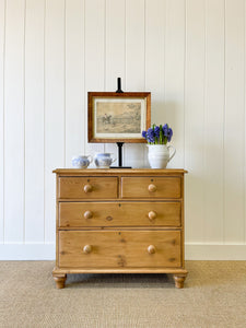 An Antique English Pine Chest of Drawers Dresser with Wooden Knobs c1890