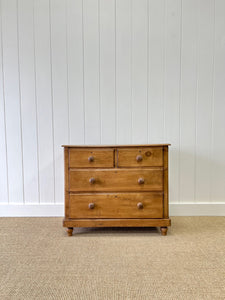 An English Pine Low Chest of Drawers Dresser with Wooden Knobs c1890