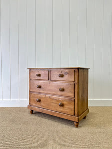 An English Pine Low Chest of Drawers Dresser with Wooden Knobs c1890