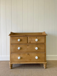 An Antique English Pine Chest of Drawers Dresser with Porcelain Knobs c1890