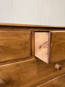 An English Pine Low Chest of Drawers Dresser with Wooden Knobs c1890
