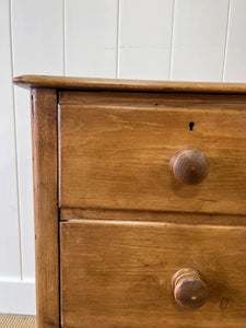 An English Pine Low Chest of Drawers Dresser with Wooden Knobs c1890