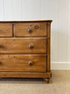 An English Pine Low Chest of Drawers Dresser with Wooden Knobs c1890