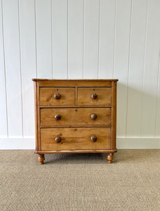 A Diminutive English Pine Chest of Drawers Dresser with Wooden Knobs c1890
