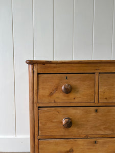 A Diminutive English Pine Chest of Drawers Dresser with Wooden Knobs c1890