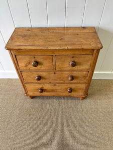 A Diminutive English Pine Chest of Drawers Dresser with Wooden Knobs c1890