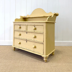 An Antique English Yellow Painted Pine Chest of Drawers Dresser c1890