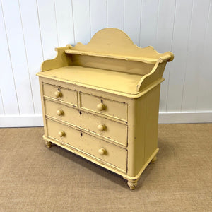 An Antique English Yellow Painted Pine Chest of Drawers Dresser c1890