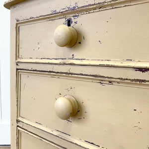 An Antique English Yellow Painted Pine Chest of Drawers Dresser c1890