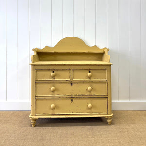An Antique English Yellow Painted Pine Chest of Drawers Dresser c1890