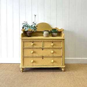 An Antique English Yellow Painted Pine Chest of Drawers Dresser c1890