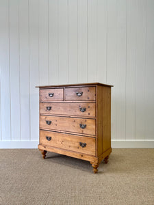 An Antique English Pine Chest of Drawers Dresser with Brass Hardware c1890