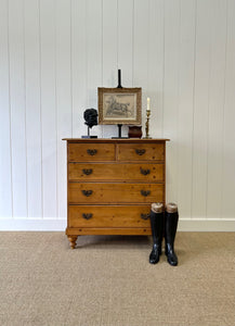 An Antique English Pine Chest of Drawers Dresser with Brass Hardware c1890