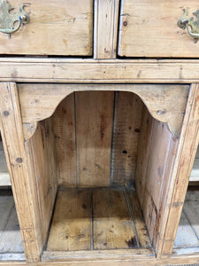 An English Country Pine Sideboard Buffet With Dog Kennel Center c1860