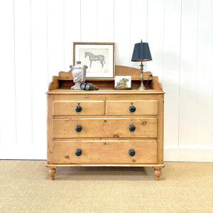 An Antique English Pine Chest of Drawers Dresser with Gallery c1890