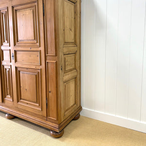 A Stunning, Truly Monumental Vintage Dutch Pine Linen Press Cupboard