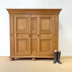 A Stunning, Truly Monumental Vintage Dutch Pine Linen Press Cupboard