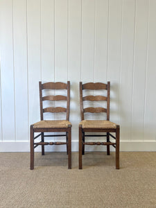 A Set of 6 Vintage Country English Oak Dining Chairs With Rush Seats