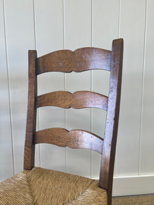 A Set of 6 Vintage Country English Oak Dining Chairs With Rush Seats