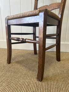 A Set of 6 Vintage Country English Oak Dining Chairs With Rush Seats