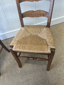 A Set of 6 Vintage Country English Oak Dining Chairs With Rush Seats