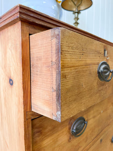 An Antique English Pine Chest of Drawers Dresser with Oval Brasses c1890
