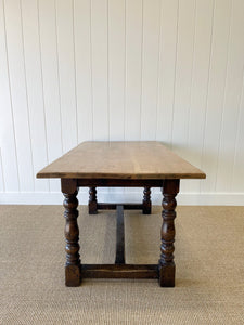 An Antique English Country Oak 5.5 ft Kitchen Dining Table c1820 with Turned Legs