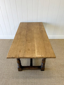 An Antique English Country Oak 5.5 ft Kitchen Dining Table c1820 with Turned Legs